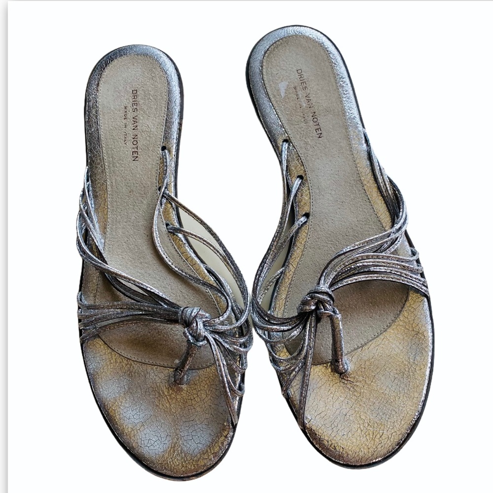 Dries Van Noten Silver Metallic Strap Sandal